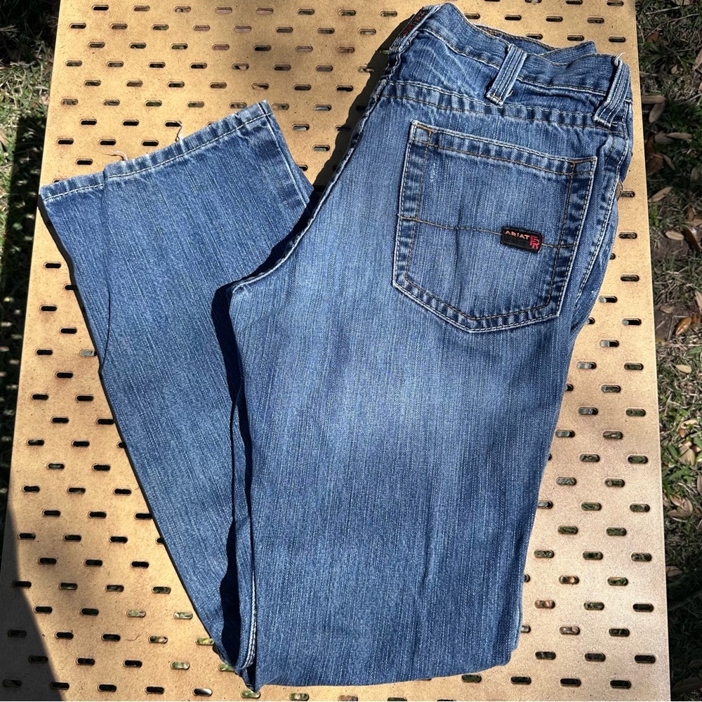 Ariat Work FR Low Rise M4 Blue Denim Back Pocket Jeans with Logo Tab 32x32
